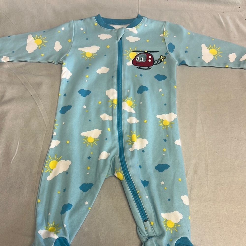 Tuffy Blue Baby Onesie with Helicopter and Cloud Design - Picture 3 of 4